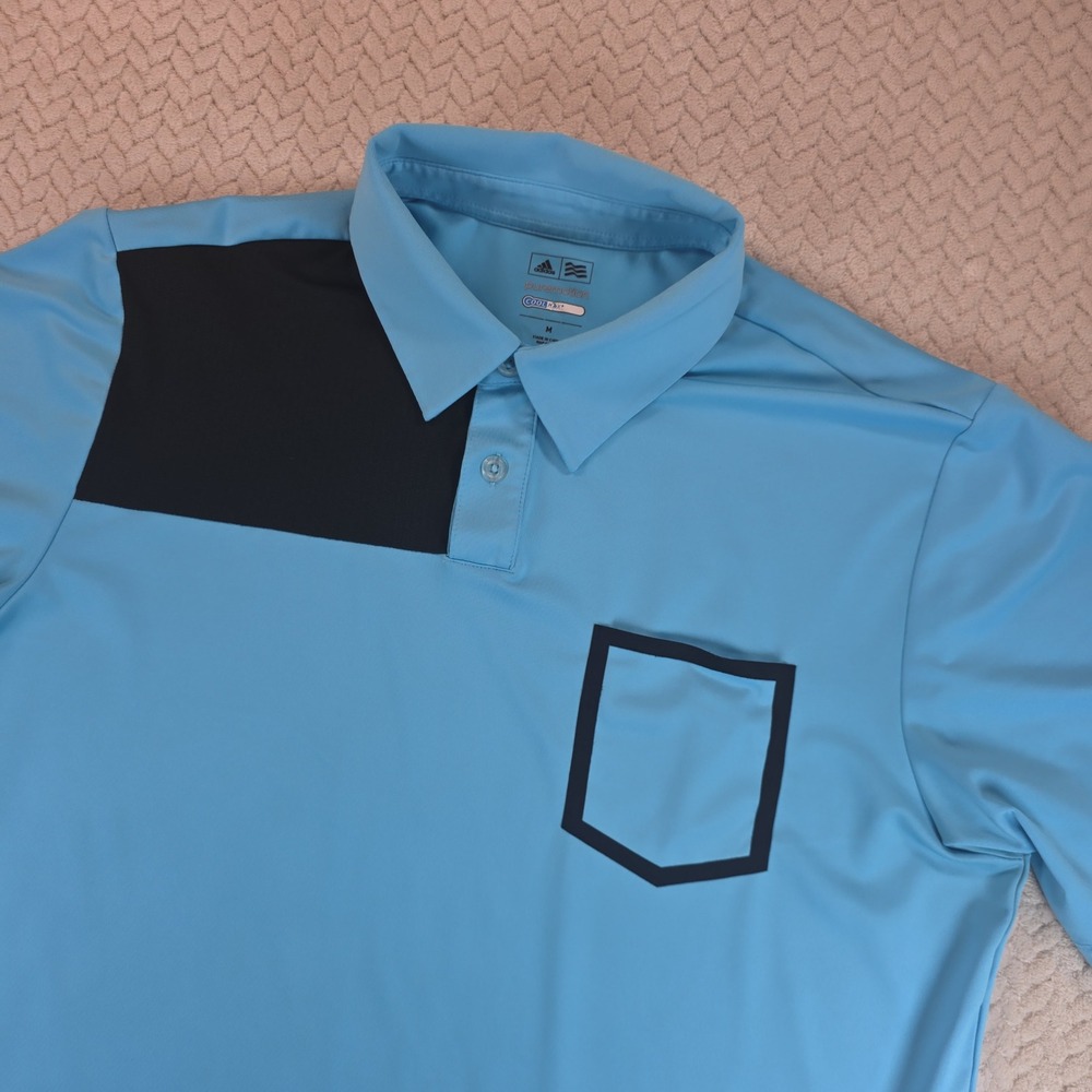 Adidas Golf Puremotion Coolmax Polo Shirt Mens Medium Blue Black Colorblock